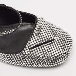 مملوكة مسبقًا Prada Silver Crystals and Satin Mary Jane Pumps Size 39.5