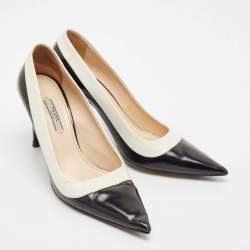 Prada Black/White Leather Pointed Toe Pumps Size 39
