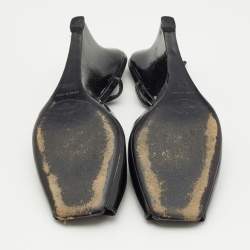 Pre Owned Prada Black Patent Leather Wedge Slingback Sandals Size 37.5