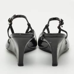 Pre Owned Prada Black Patent Leather Wedge Slingback Sandals Size 37.5