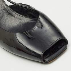 Pre Owned Prada Black Patent Leather Wedge Slingback Sandals Size 37.5