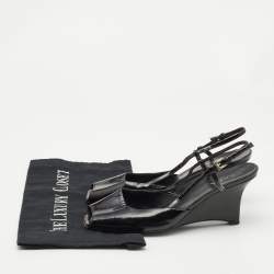 Pre Owned Prada Black Patent Leather Wedge Slingback Sandals Size 37.5