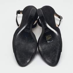 Prada Black Suede Wedge Ankle Strap Sandals Size 40