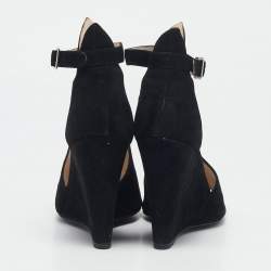 Prada Black Suede Wedge Ankle Strap Sandals Size 40
