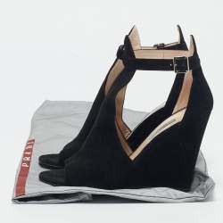 Prada Black Suede Wedge Ankle Strap Sandals Size 40