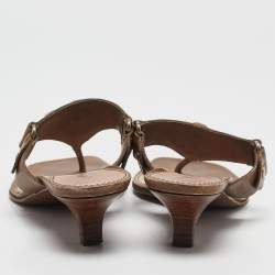 Pre Owned Prada Olive Green Leather Thong Sandals Size 37.5