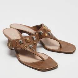 Pre Owned Prada Olive Green Leather Thong Sandals Size 37.5