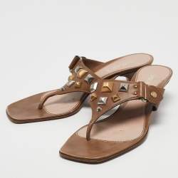 Pre Owned Prada Olive Green Leather Thong Sandals Size 37.5