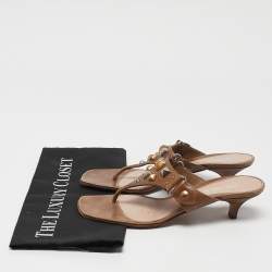 Pre Owned Prada Olive Green Leather Thong Sandals Size 37.5