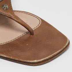 Pre Owned Prada Olive Green Leather Thong Sandals Size 37.5