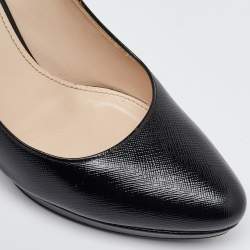 Prada Black Saffiano Patent Leather Platform Pumps Size 40.5