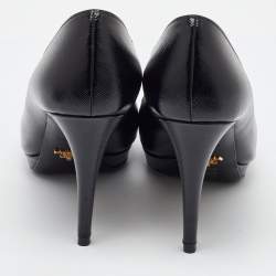 Prada Black Saffiano Patent Leather Platform Pumps Size 40.5