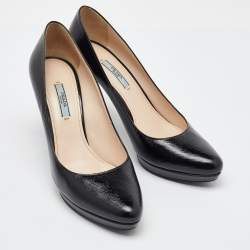 Prada Black Saffiano Patent Leather Platform Pumps Size 40.5