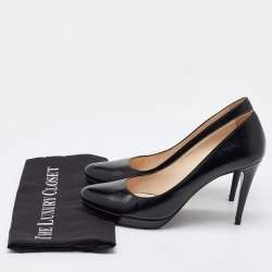Prada Black Saffiano Patent Leather Platform Pumps Size 40.5