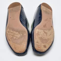 Prada Two Tone Blue Patent Leather Slip On Loafers Size 40