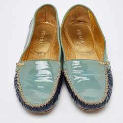 Prada Two Tone Blue Patent Leather Slip On Loafers Size 40