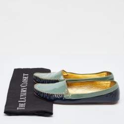Prada Two Tone Blue Patent Leather Slip On Loafers Size 40