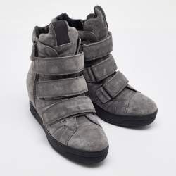 Prada Sport Grey Suede High Top Wedge Sneakers Size 37