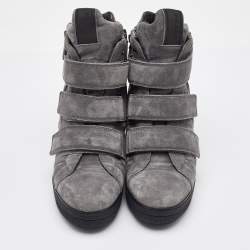 Prada Sport Grey Suede High Top Wedge Sneakers Size 37