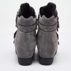 Prada Sport Grey Suede High Top Wedge Sneakers Size 37