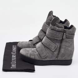 Prada Sport Grey Suede High Top Wedge Sneakers Size 37