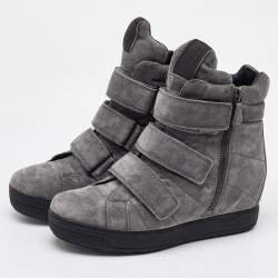 Prada Sport Grey Suede High Top Wedge Sneakers Size 37