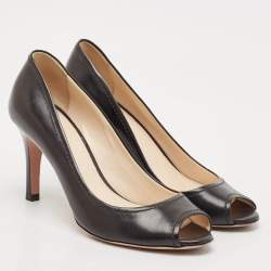 مملوكة مسبقًا Prada Black Saffiano Leather Peep Toe Pumps Size 36