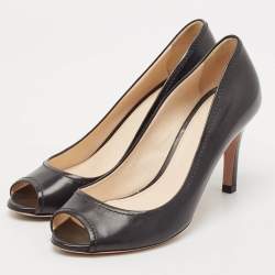 مملوكة مسبقًا Prada Black Saffiano Leather Peep Toe Pumps Size 36