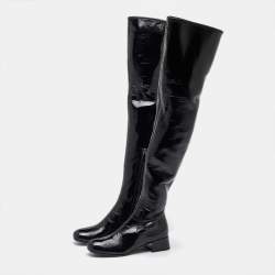 Prada Black Patent Leather Over The Knee Boots Size 37.5