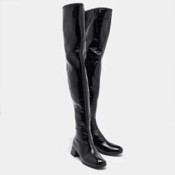 Prada Black Patent Leather Over The Knee Boots Size 37.5