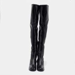 Prada Black Patent Leather Over The Knee Boots Size 37.5