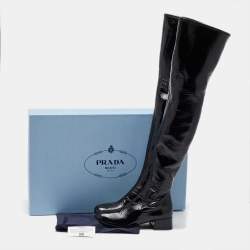 Prada Black Patent Leather Over The Knee Boots Size 37.5