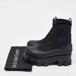Pre Owned Prada Black Neoprene and Rubber Monolith Ankle Length Boots Size 36.5