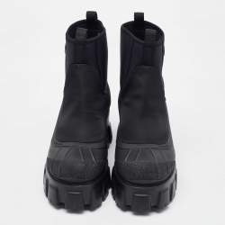 Pre Owned Prada Black Neoprene and Rubber Monolith Ankle Length Boots Size 36.5