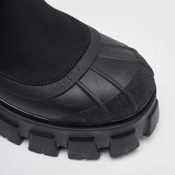 Pre Owned Prada Black Neoprene and Rubber Monolith Ankle Length Boots Size 36.5