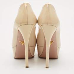 Prada Beige Patent Leather Platform Pumps Size 37