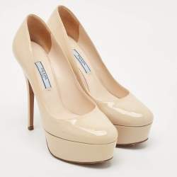 Prada Beige Patent Leather Platform Pumps Size 37