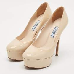 Prada Beige Patent Leather Platform Pumps Size 37