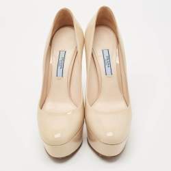 Prada Beige Patent Leather Platform Pumps Size 37