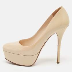 Prada Beige Patent Leather Platform Pumps Size 37