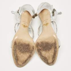 Prada Silver Leather Ankle Strap Sandals Size 38