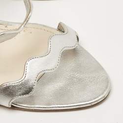 Prada Silver Leather Ankle Strap Sandals Size 38