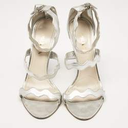 Prada Silver Leather Ankle Strap Sandals Size 38