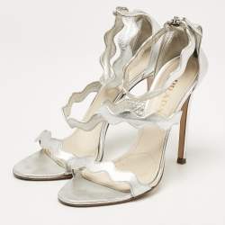 Prada Silver Leather Ankle Strap Sandals Size 38