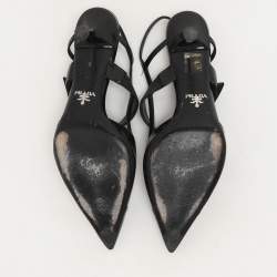 Pre Owned Prada Black Leather Pointed Toe Slingback Pumps Size 38