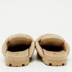 Prada Beige Leather Triangle Logo Soft Padded Mules Size 38.5