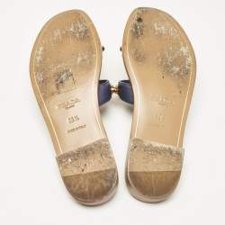 Prada Navy Blue Leather Studded Flat Slides Size 35.5  