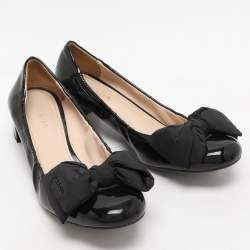 Pre Owned Prada Black Patent Leather Bow Pumps Size 38.5