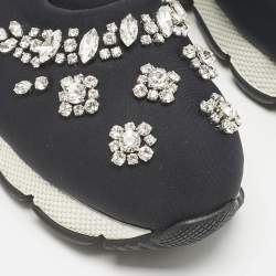 Prada Black Nylon Crystal Embellished Slip On Sneakers Size 38.5