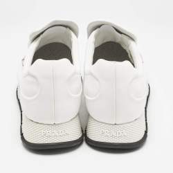 Prada White Nylon Crystal Embellished Slip On Sneakers Size 38.5